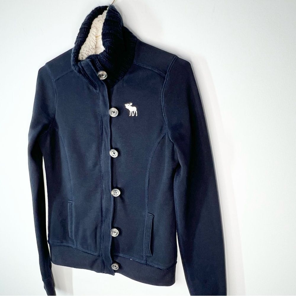 Abercrombie & Fitch Y2K Faux Fur Lined Navy Blue Zip Up Sweatshirt S